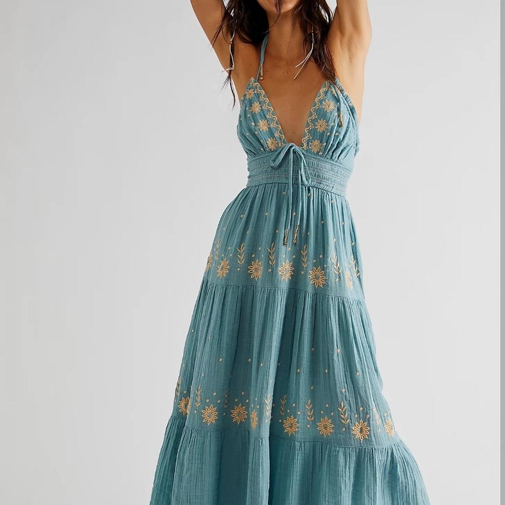 Free People Discontinued Maxi Dress Real LOVE Embroided